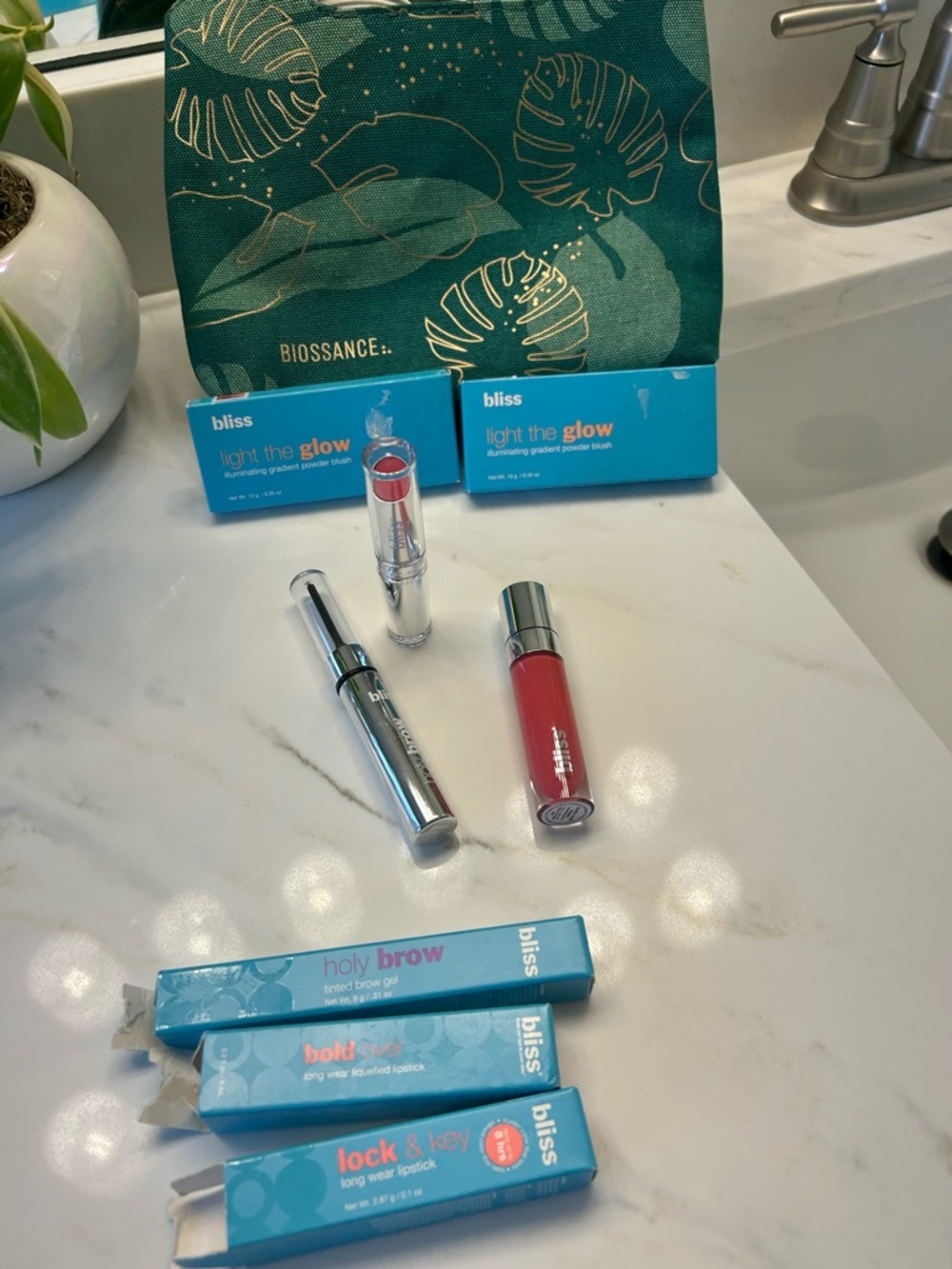 Bliss Makeup Bundle with Cosmetic Pouch – Blush, Lipstick, Blushes and Brow Gel